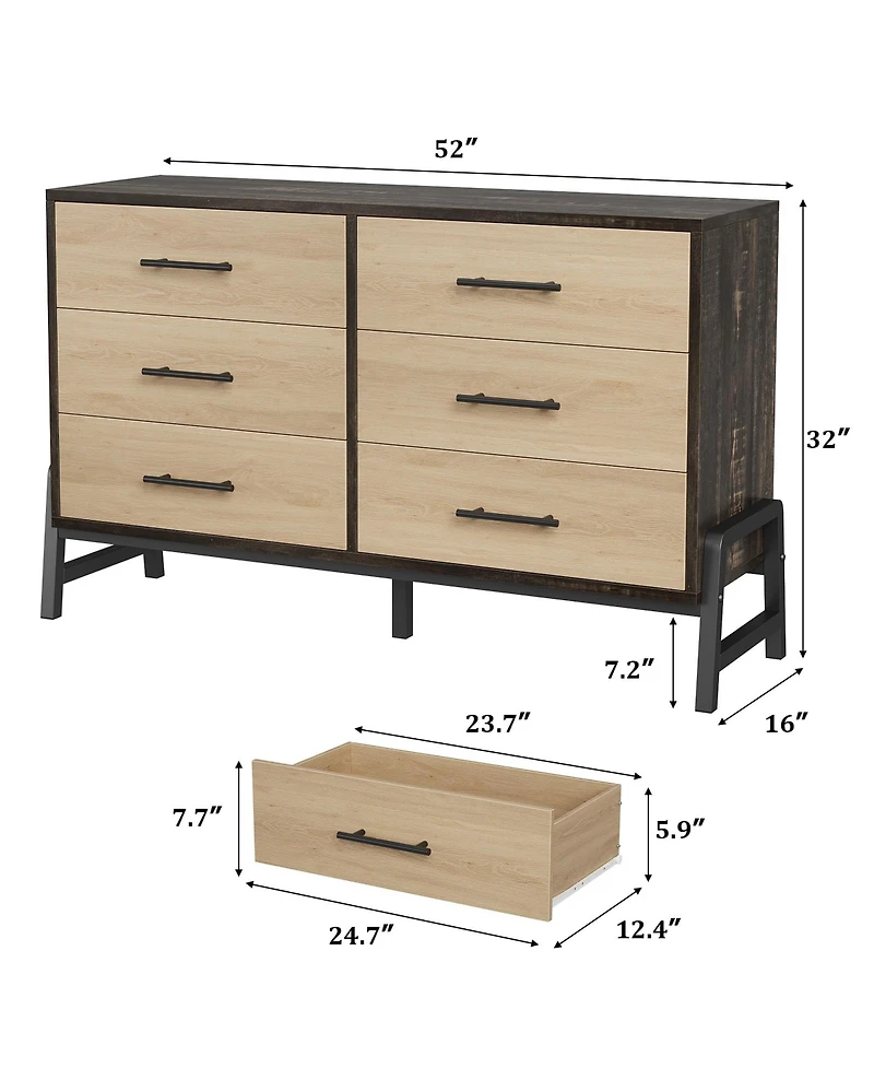 gaomon 6 Drawer Dresser for Bedroom, Freestanding Wooden Chest Storage