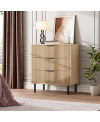 gaomon 3 Drawer Fluted Dresser for Bedroom, Modern Wide Chest of Drawers with Metal Legs