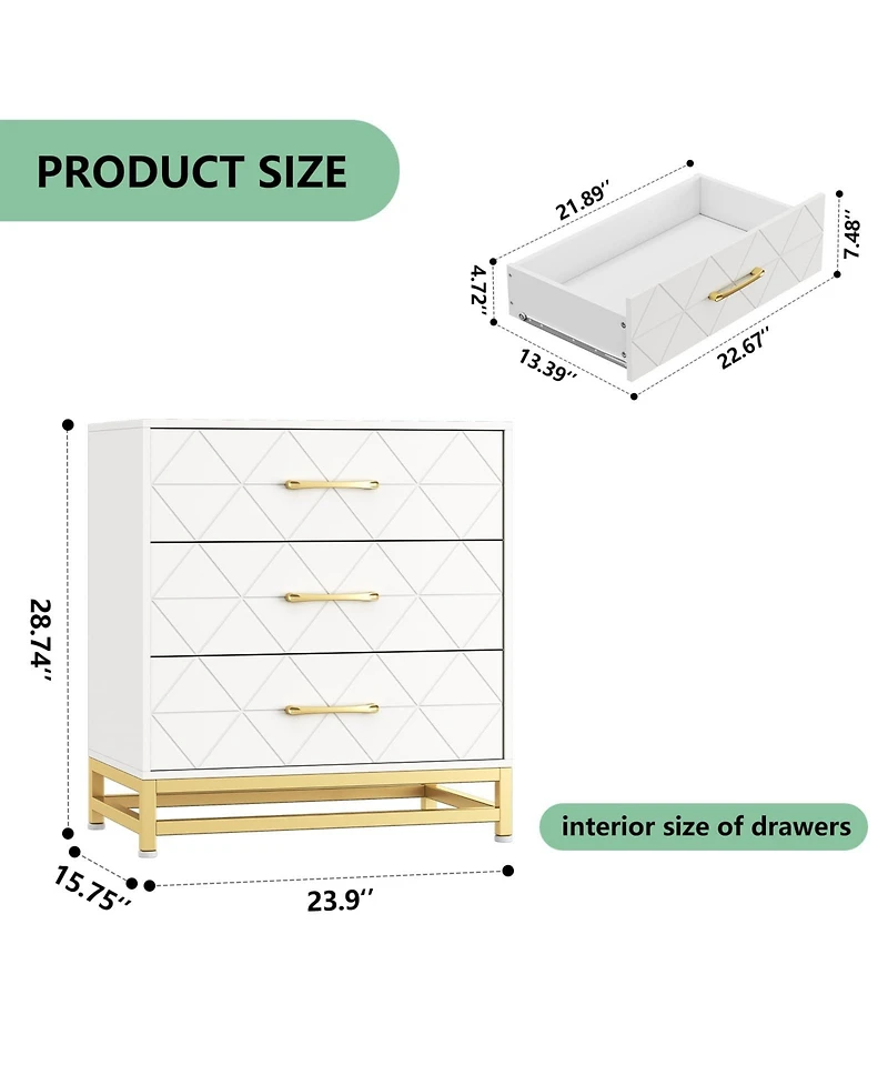gaomon 3 Drawer Wood Dresser, Modern Storage Chest for Bedroom, Living Room, Hallway or Nursery