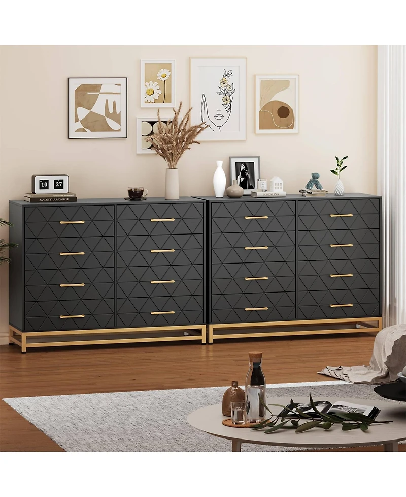 gaomon 8 Drawer Wooden Dresser for Bedroom and Closet, Modern Storage Chest with Gold Handles