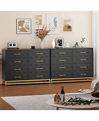 gaomon 8 Drawer Wooden Dresser for Bedroom and Closet, Modern Storage Chest with Gold Handles