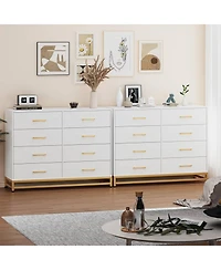 gaomon 8 Drawer Wooden Dresser for Bedroom and Closet, Modern Storage Chest with Gold Handles
