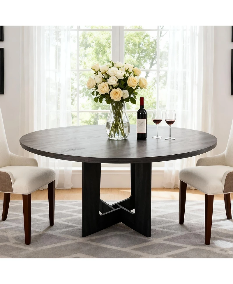 Homfan 43" Round Dining Table for 4, Space-Saving Wooden Pedestal, Modern Farmhouse Design