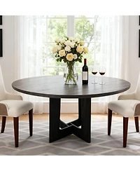 Homfan 43" Round Dining Table for 4, Space-Saving Wooden Pedestal, Modern Farmhouse Design