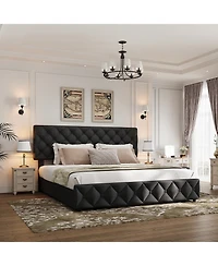 homfan Upholstered Platform Bed Frame with 4 Storage Drawers and Adjustable Diamond-Tufted Headboard