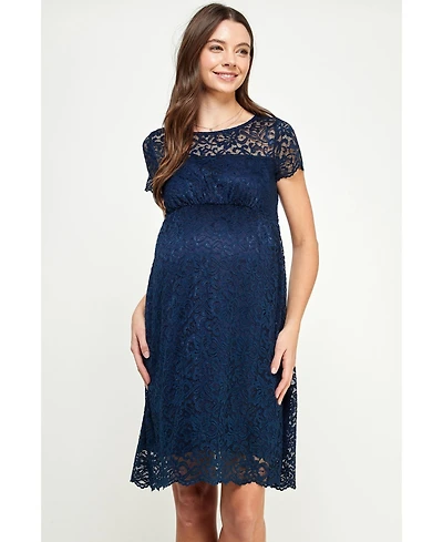 Hello Miz Maternity Crew Neck Floral Lace Dress with Empire Waist