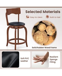 Slickblue Swivel Bar Stools Set of 2 Rubber Wood Frame Upholstered Seat Chairs