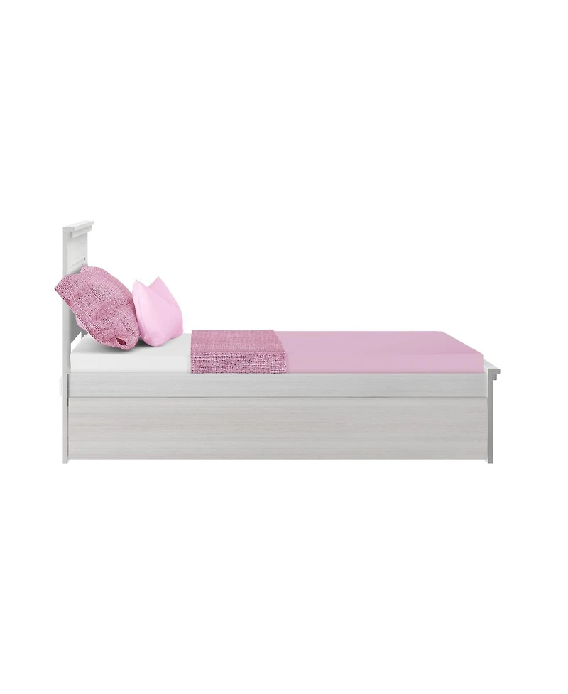 Max and Lily Twin Bed Frame with Plank Headboard Trundle, Solid Wood Platform Bed, Driftwood