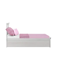Max and Lily Twin Bed Frame with Plank Headboard Trundle, Solid Wood Platform Bed, Driftwood