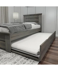 Max and Lily Twin Bed Frame with Plank Headboard Trundle, Solid Wood Platform Bed, Driftwood