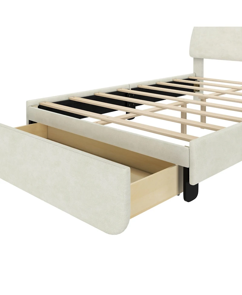 Max & Lily Upholstered Bed with Arch Headboard (Full), 1 Drawer End Storage, Cream