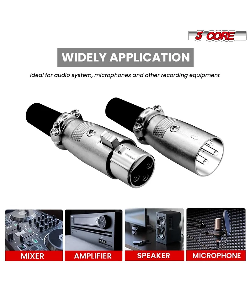 5Core Xlr Connector 20 Pair Male Female to 1/4 Audio Jack 3 Pin Secure Mic Plug w Locking Ends