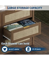 gaomon 6-Drawer Dresser for Bedroom, 57.2" Wide Rattan Dresser Modern Wood Chest with Metal Handles