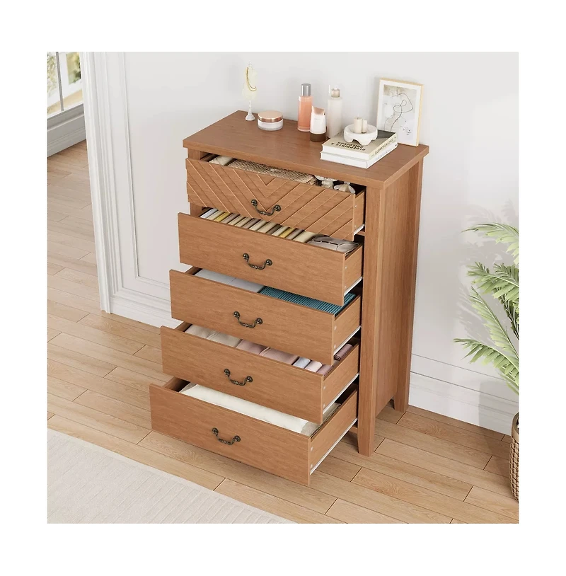 gaomon Farmhouse 5-Drawer Dresser for Bedroom, Freestanding Vertical Wooden Storage Chest
