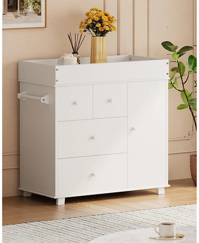 gaomon Changing Table Dresser, Nursery Baby Dresser with Drawers and Cabinet, Diaper Changing Station with Pad, Storage Crib