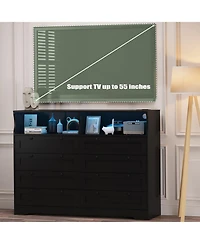 gaomon 8 Drawer Dresser with Rgb Led Lights, Power Outlet and 2 Open Shelves
