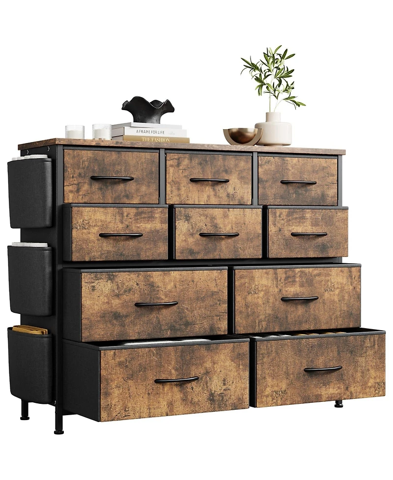 gaomon Fabric 10 Drawer Dresser with Metal Frame, Storage Organizer with Side Pockets and Hooks