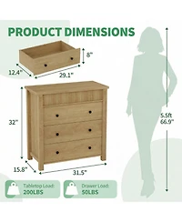 gaomon Modern Fluted 3 Drawer Nightstand, Wooden Storage Chest for Bedroom or Living Room