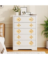 gaomon 46.1" Tall 5 Drawer Wood Dresser with Decorative Fronts and Crystal Knobs, Narrow Storage Chest
