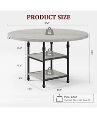 Homfan Round Dining Table for 4 with 2-Tier Storage Shelves and Roman Metal Legs, 47.0 Kitchen