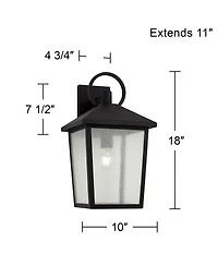 John Timberland Westmont 18" High Modern Outdoor Wall Light Fixture Mount Porch House Weatherproof Sand Black Aluminum Glass Shade