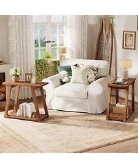 Tribesigns Solid Wood End Table Set of 2, 2-Tier Narrow Side Table for Living Room, Bedroom, Easy Assembly