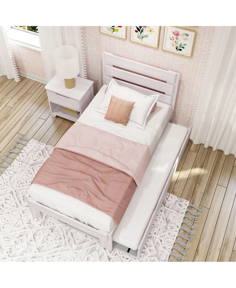 Max and Lily Solid Wood Farmhouse Twin Bed with Plank Headboard Trundle