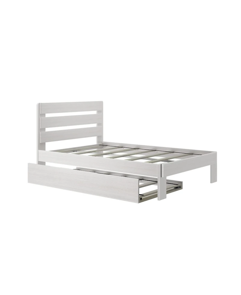 Max and Lily Full Bed Frame, Farmhouse Solid Wood Platform with Headboard Trundle
