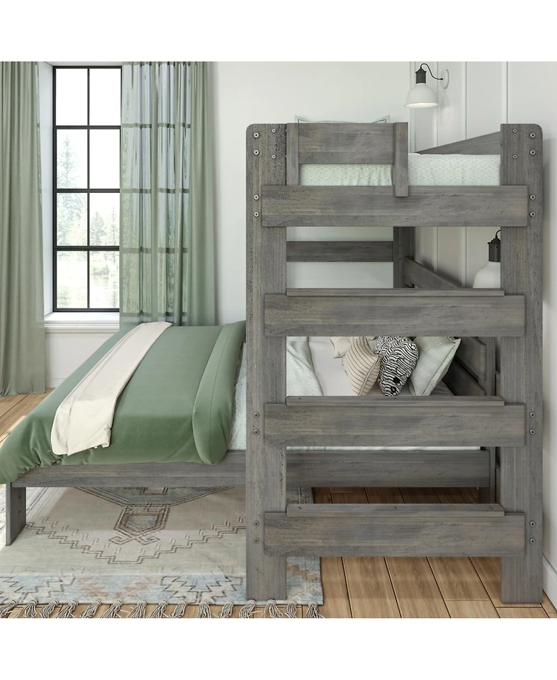 Max and Lily Solid Wood Modern Farmhouse Bunk Bed, L-Shaped Twin over Queen Bed Frame For Kids