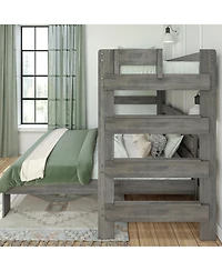 Max and Lily Solid Wood Modern Farmhouse Bunk Bed, L-Shaped Twin over Queen Bed Frame For Kids
