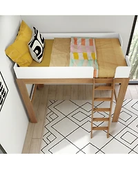 Max and Lily Twin Loft Bed, Mid-Century Modern Solid Wood High Beds for Kids