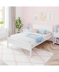 Max and Lily Full Bed Frame with Headboard, Solid Wood Platform for Kids, Pecan