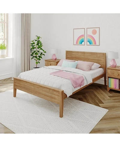 Max and Lily Full Bed Frame with Headboard, Solid Wood Platform for Kids, Pecan