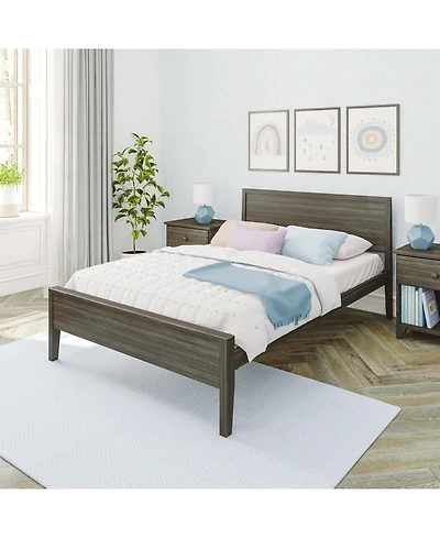 Max and Lily Full Bed Frame with Headboard, Solid Wood Platform for Kids, Pecan