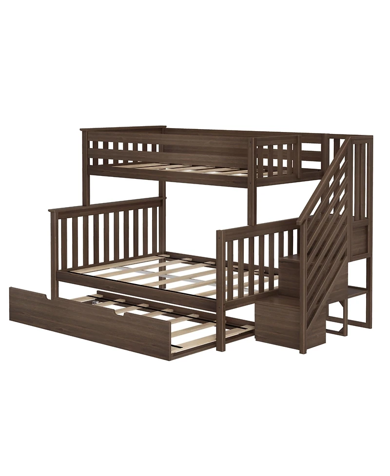 Max and Lily Twin over Full Staircase Bunk Bed with Trundle, Clay