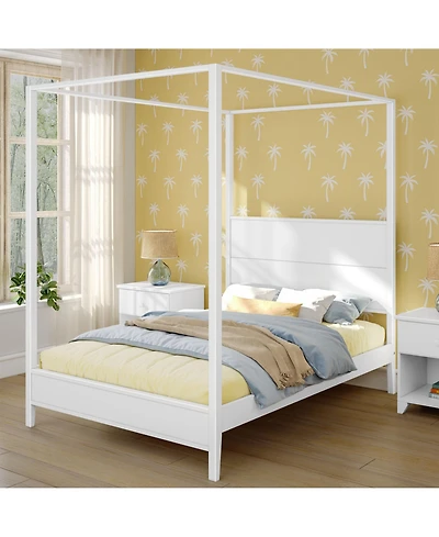 Max and Lilly Haven Canopy Bed with Square Post Wood Headboard (Full), Blonde
