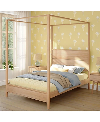 Max and Lilly Haven Canopy Bed with Square Post Wood Headboard (Full), Blonde