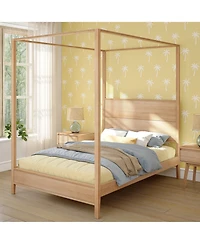 Max and Lilly Haven Canopy Bed with Square Post Wood Headboard (Full), Blonde