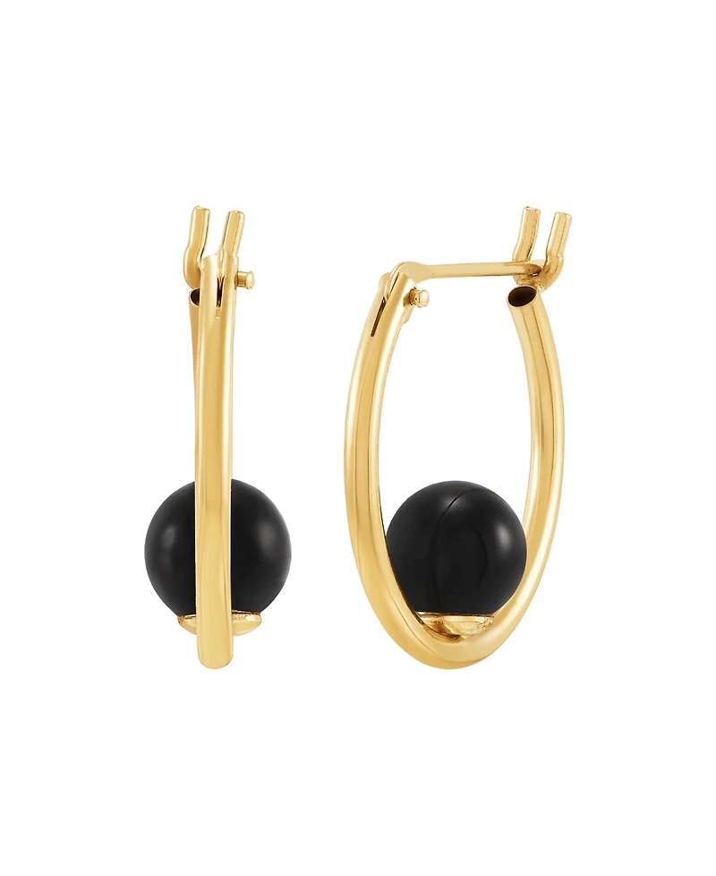 Macy's Onyx (5mm) Hoop Earrings in 10k Yellow Gold