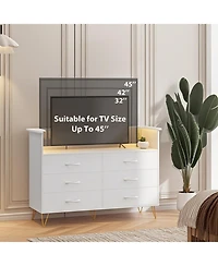 gaomon 6 Drawer Dresser with Led Lights and Charging Station, Wood Storage Chest Steel Frame