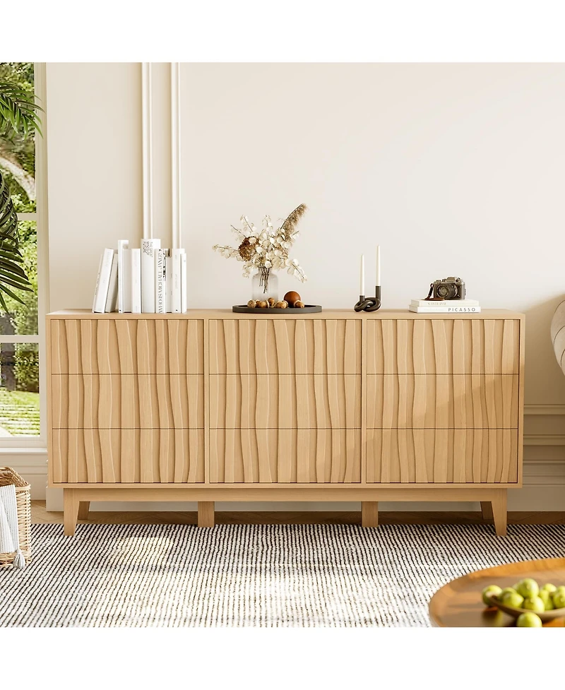 gaomon 9 Drawer Fluted Dresser, Modern Wooden Storage Cabinet and Tv Stand for Bedroom Living Room Entryway
