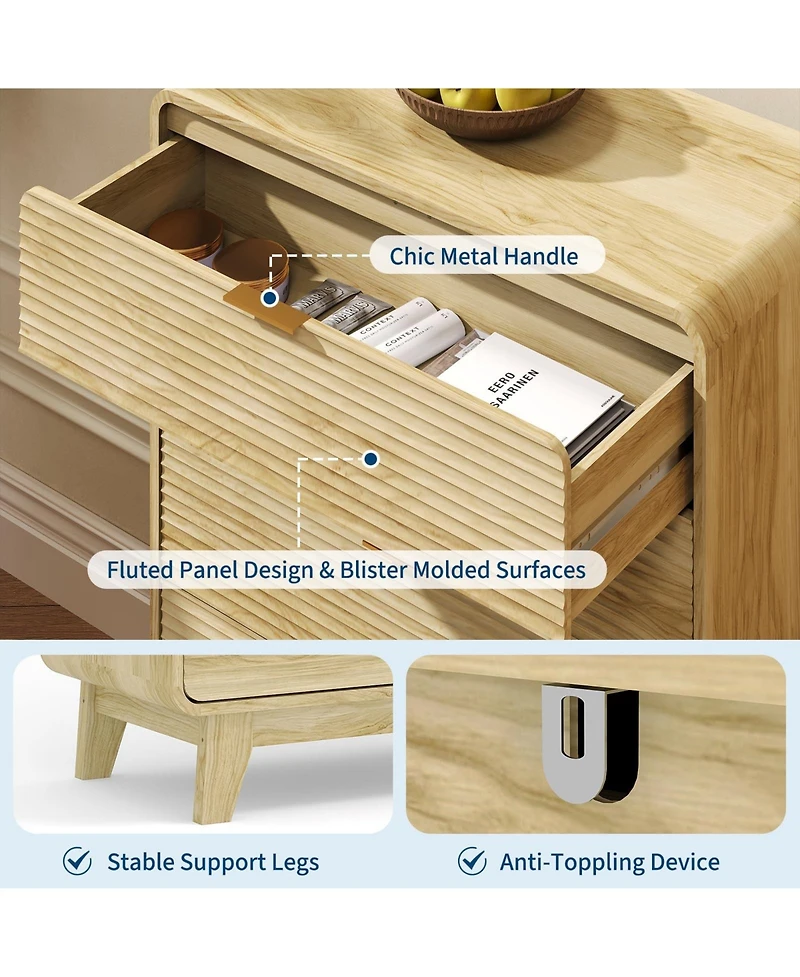 gaomon Fluted 5 Drawer Dresser with Gold Handles, 46" Tall Wood Storage Cabinet with Curved Profile for Bedroom