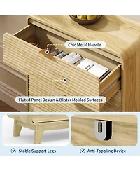 gaomon Fluted 5 Drawer Dresser with Gold Handles, 46" Tall Wood Storage Cabinet with Curved Profile for Bedroom
