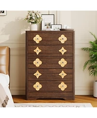 gaomon 46.1" Tall 5 Drawer Wood Dresser with Decorative Fronts and Crystal Knobs, Narrow Storage Chest