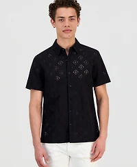 Guess Men's Geo Linework Jacquard Short-Sleeve Shirt