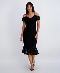 Siena Women's Crochet Lace Removable Straps Sweetheart Neck Midi Dress