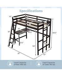 Gouun Twin Loft Bed with Angled Built-In Desk and Ladder