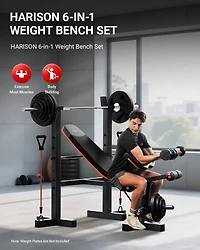 Harison 6-in-1 Weight Bench Set, 660 pound Capacity with Leg Extension and Preacher Pad (Hrm-G30813