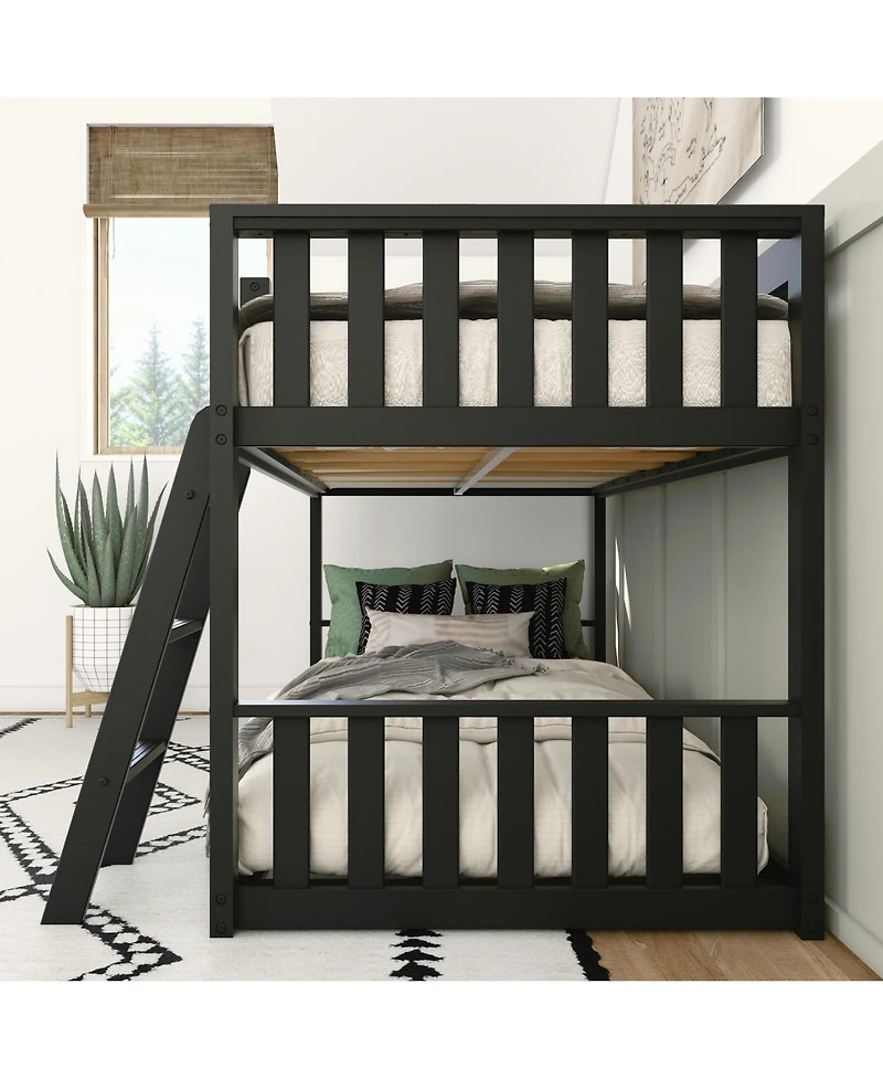 Max and Lily Solid Wood Scandinavian Twin over Bunk Bed for Kids with Ladder