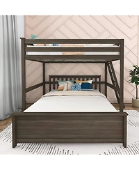 Max & Lily Bunk Bed, L Shaped Full-Over-Queen Bed Frame for Kids with Ladder on End, Solid Wood Kids, No Box Spring Needed